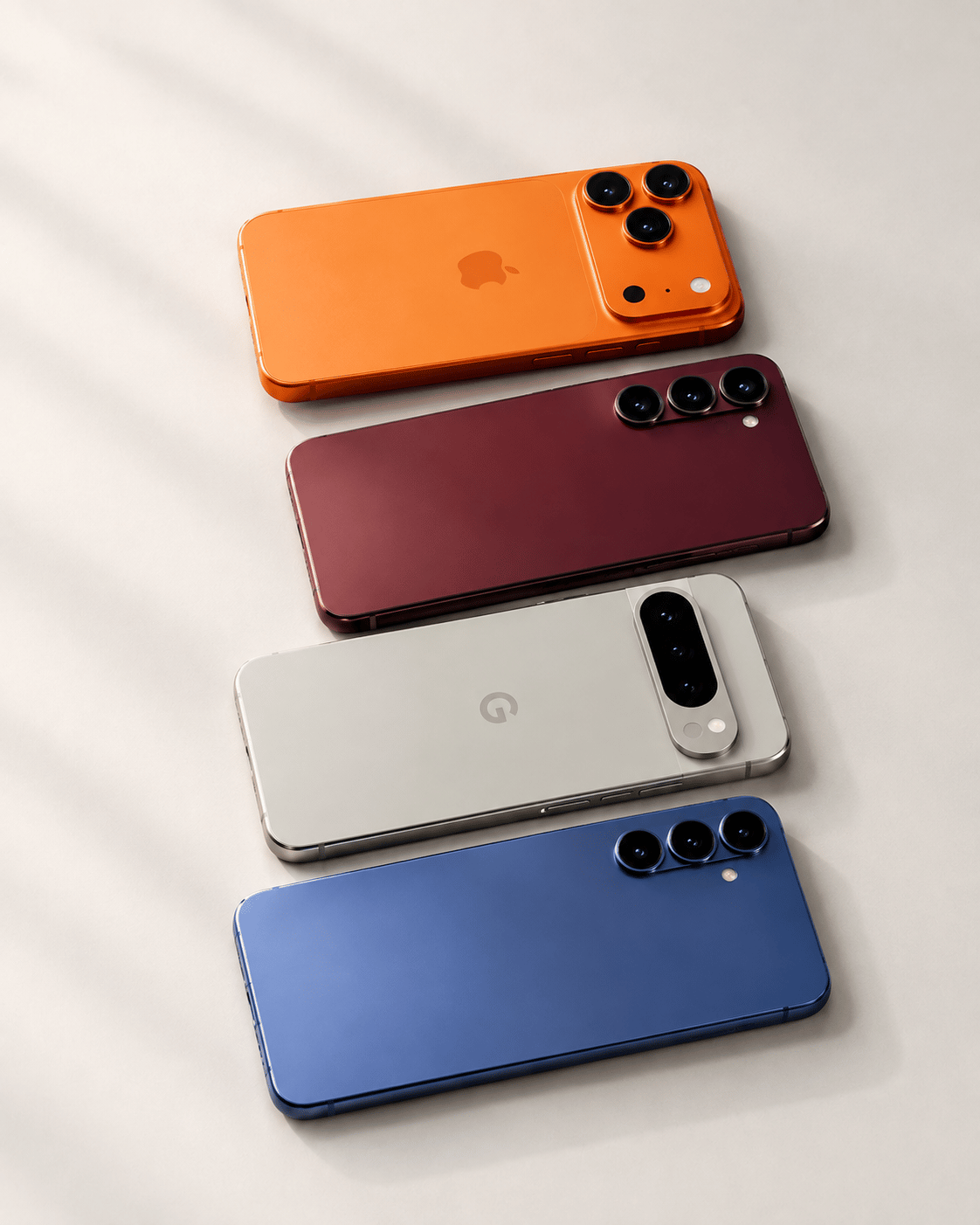 Two smartphones on a light background with a coral accent